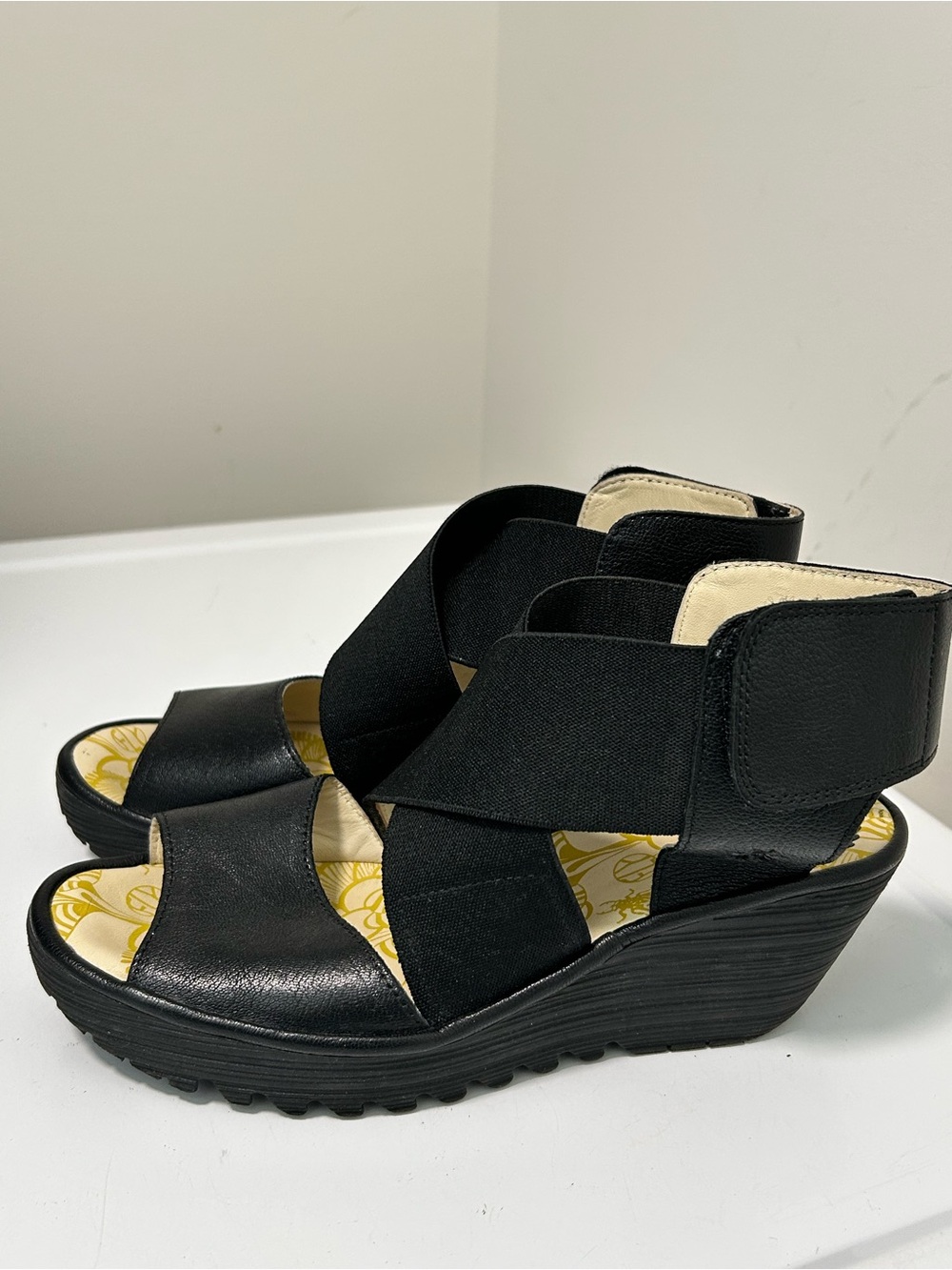 Fly London Yuba Wedge Sandals Black Size 8 - 8.5 US 39 EU - Picture 5 of 15
